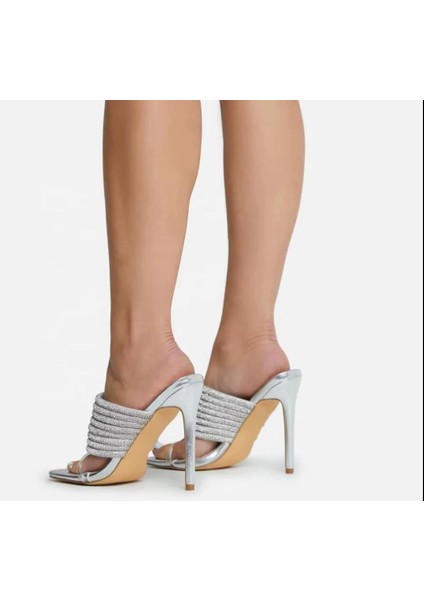 Parıldayan Yapay Elmas Terlikler , Gümüş Rengi Abiye Terlik , Ince Topuklu Abiye Terlik fiyatları