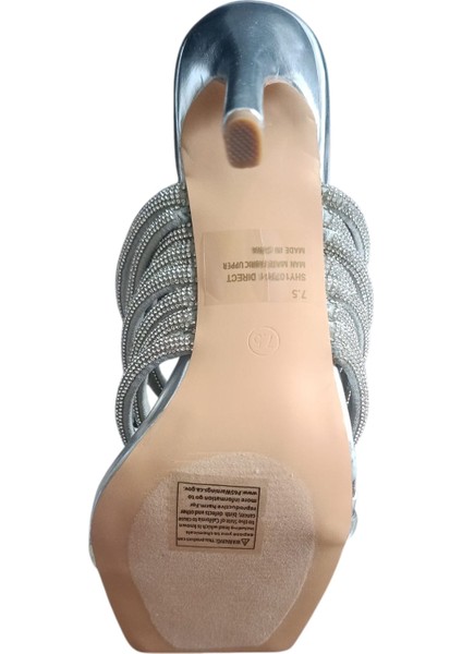 Parıldayan Yapay Elmas Terlikler , Gümüş Rengi Abiye Terlik , Ince Topuklu Abiye Terlik
