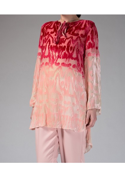 Yaka Detaylı Desenli Tunik Bordo K1413103_008