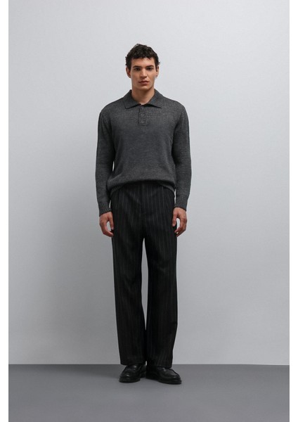 Siyah Relax Fit Çizgili Erkek Pantolon fiyatları