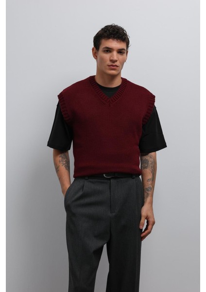 Bordo Örgü Erkek Triko Yelek fiyatları