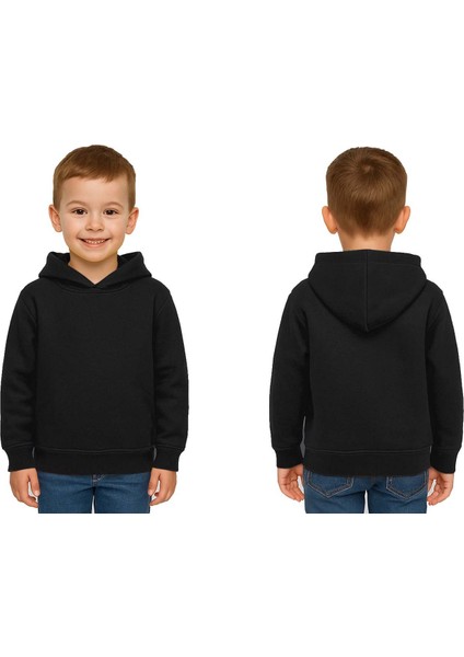 Unisex Düz Baskısız Çocuk Sweatshirt Kapüşonlu 3 Iplik Şardonlu Kumaş