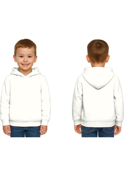 Unisex Düz Baskısız Çocuk Sweatshirt Kapüşonlu 3 Iplik Şardonlu Kumaş
