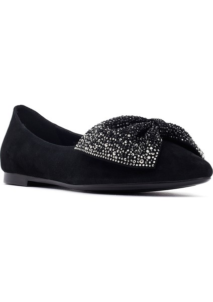 Kadın Siyah Taşlı Süet Deri Babet 25WFD490710