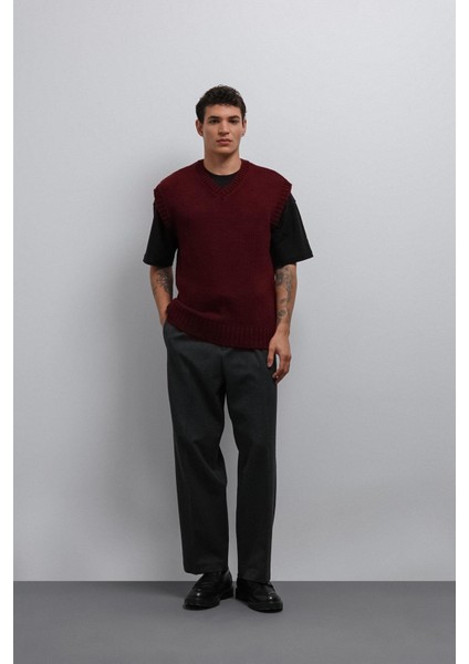 Bordo Örgü Erkek Triko Yelek modelleri
