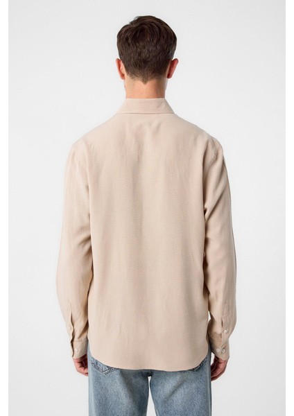 Taş Keten Karışımlı Yaka Düğmeli Erkek Gömlek fırsatları