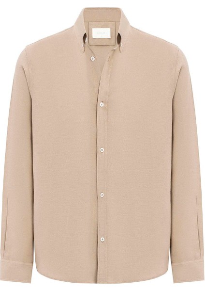 Taş Keten Karışımlı Yaka Düğmeli Erkek Gömlek indirimleri