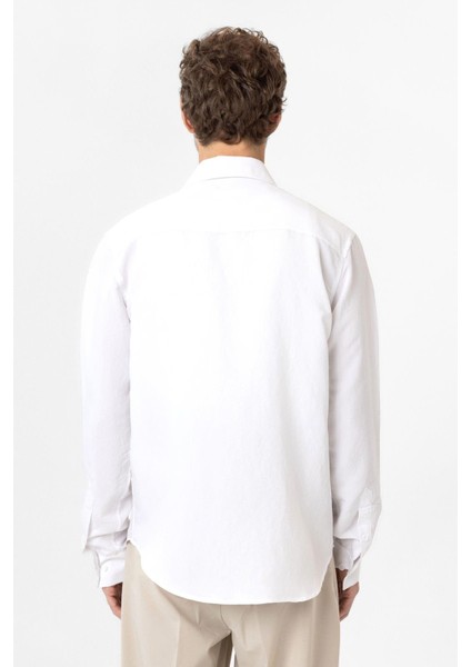 Ekru Relax Fit Modal Kumaş Erkek Gömlek