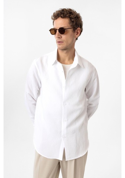 Beyaz Relax Fit Modal Kumaş Erkek Gömlek fırsatları