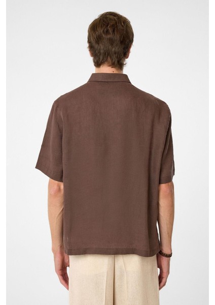 Kahve 100% Keten Relaxed Erkek Gömlek