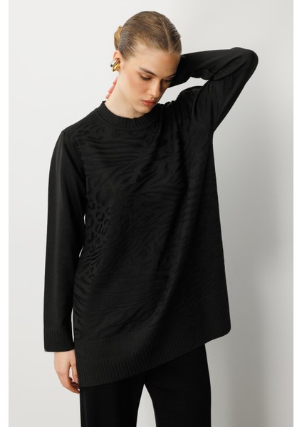 Kendinden Desenli Triko Tunik-Siyah fiyatları