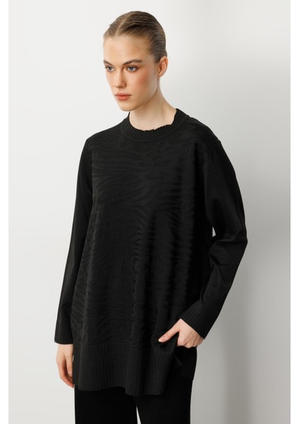 Kendinden Desenli Triko Tunik-Siyah modelleri