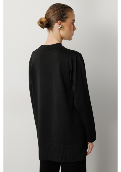 Kendinden Desenli Triko Tunik-Siyah indirimleri