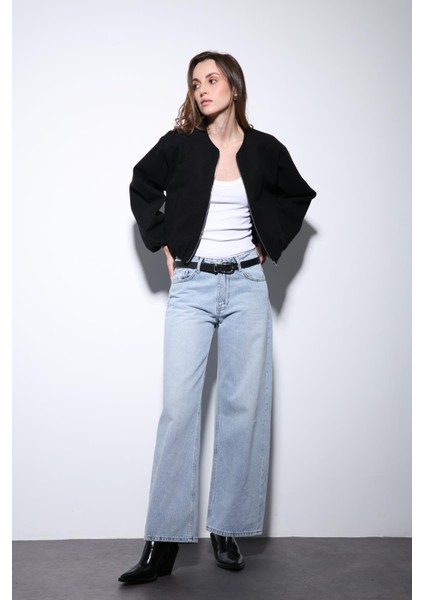 Siyah Bel Lastikli Crop Kadın Mont modelleri