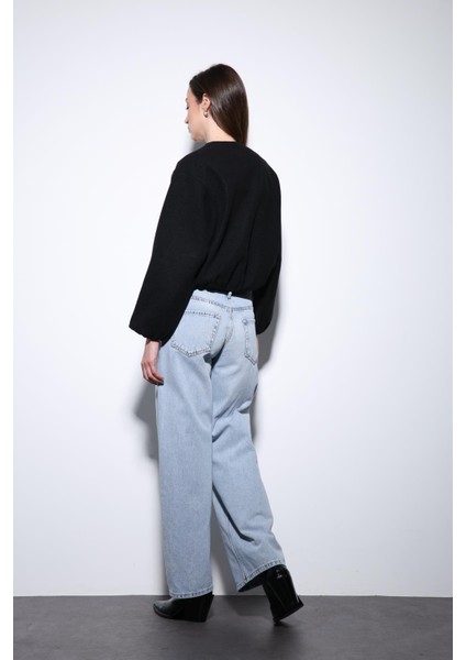 Siyah Bel Lastikli Crop Kadın Mont