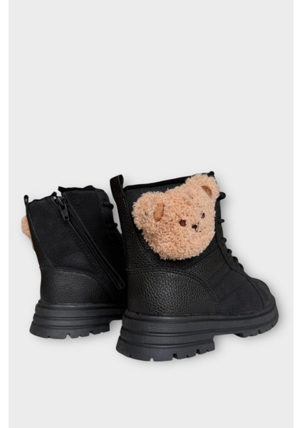 Ayıcıklı Fermuarlı Soğuk Geçirmez Günlük Kız Çocuk Botu Siyah indirimleri