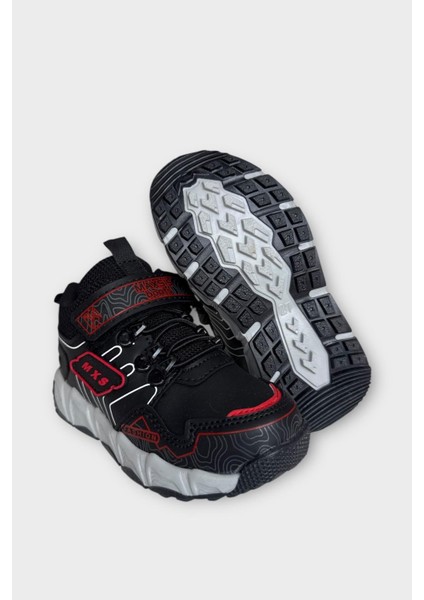 Kaydırmaz Taban Cırtlı Spor Çocuk Bot Siyah - Kırmızı