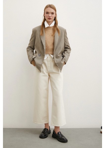 Yüksek Bel Geniş Paça Mom Jean Ekru fiyatları