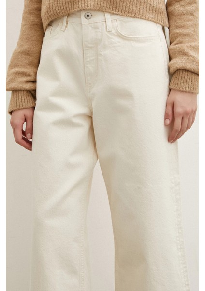 Yüksek Bel Geniş Paça Mom Jean Ekru indirimleri