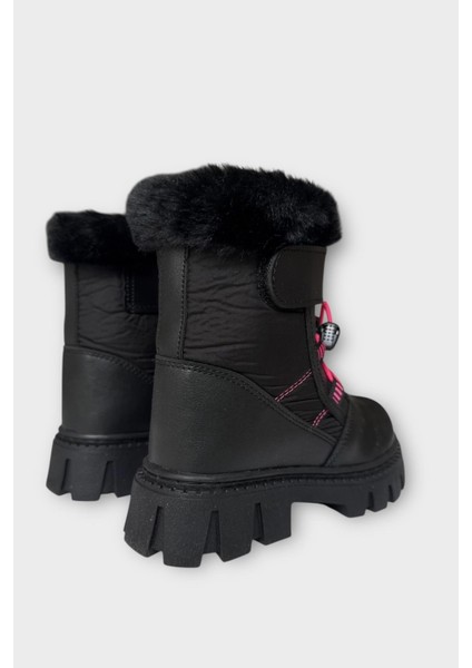 Kız Çocuk Cırtlı Akıllıı Bağcıklı Kürklü Su ve Soğuğa Dayanıklı Bot Siyah - Fuşya indirimleri