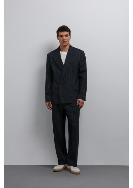 Lacivert Relax Fit Çizgili Erkek Pantolon fiyatları