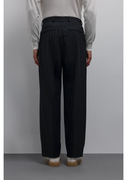 Lacivert Relax Fit Çizgili Erkek Pantolon fırsatları