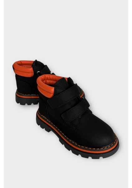 Çift Cırtlı İçi Polarlı Kaydırmaz Taban Çocuk Bot SİYAH - TURUNCU modelleri