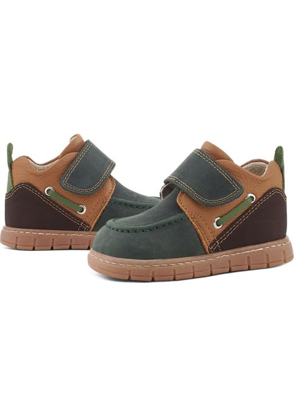 Hakiki Deri Yeşil Kahve Cırt Cırtlı Bebek Bot