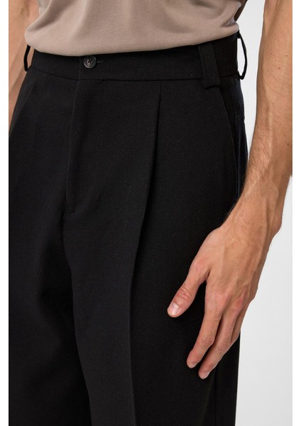 Siyah Yüksek Bel Pileli Relax Fit Erkek Pantolon fırsatları