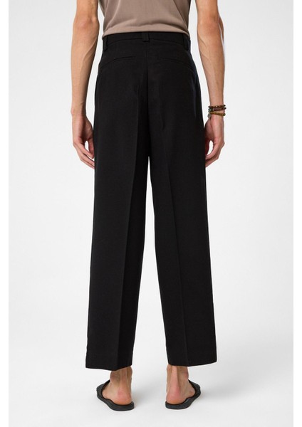 Siyah Yüksek Bel Pileli Relax Fit Erkek Pantolon indirimleri