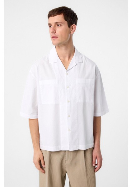 Beyaz Relax Fit Kısa Erkek Gömlek