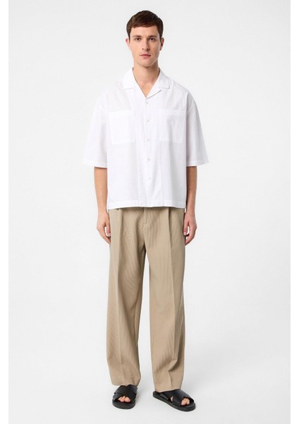 Beyaz Relax Fit Kısa Erkek Gömlek fiyatları