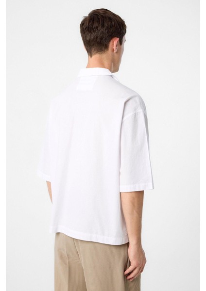 Beyaz Relax Fit Kısa Erkek Gömlek fırsatları