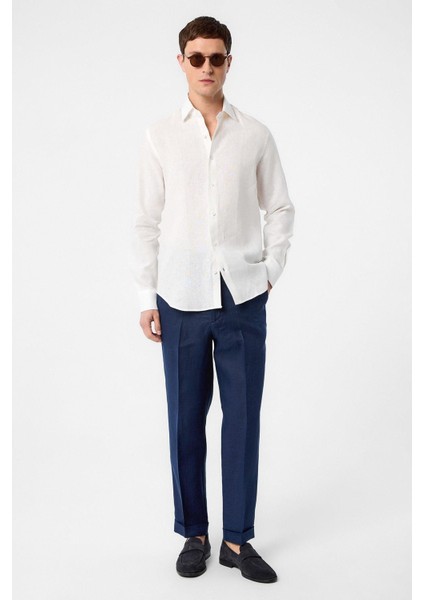 Ekru 100% Keten Comfort Fit Erkek Gömlek fiyatları