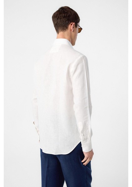 Ekru 100% Keten Comfort Fit Erkek Gömlek indirimleri