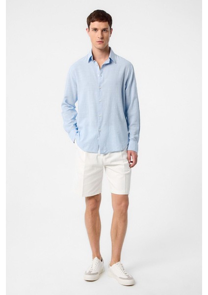 Mavi Relax Fit Dokulu Erkek Gömlek fiyatları