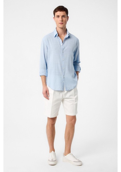 Mavi Relax Fit Dokulu Erkek Gömlek modelleri