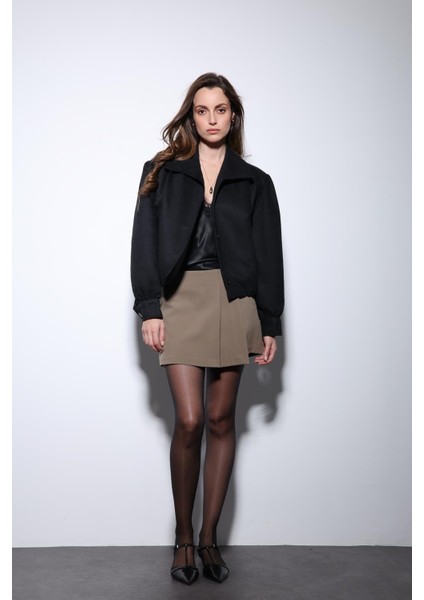 Siyah Süet Görünümlü Bomber Kadın Ceket