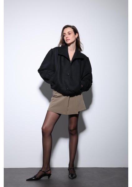 Siyah Süet Görünümlü Bomber Kadın Ceket modelleri