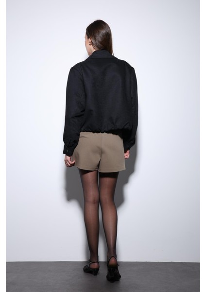Siyah Süet Görünümlü Bomber Kadın Ceket