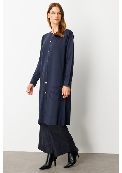 Çiçek Desenli Uzun Triko Hırka-Lacı fırsatları