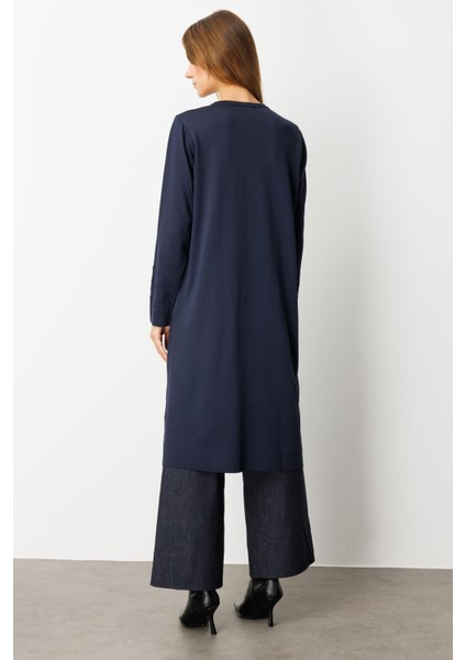 Çiçek Desenli Uzun Triko Hırka-Lacı