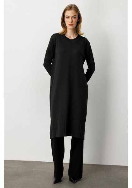 Ribana Detay Yırtmaçlı Triko Tunik-Siyah fiyatları