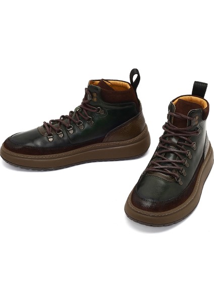 Erkek Yeşil Bağcıklı Kalın Tabanlı Deri Spor Bot 25WFD795014 modelleri