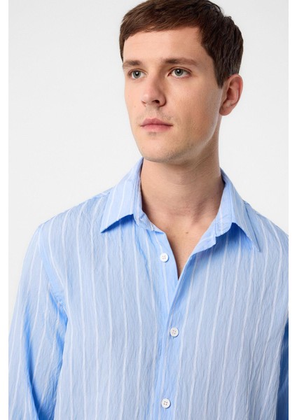 Bebe Mavi Relax Fit Çizgili Erkek Gömlek modelleri