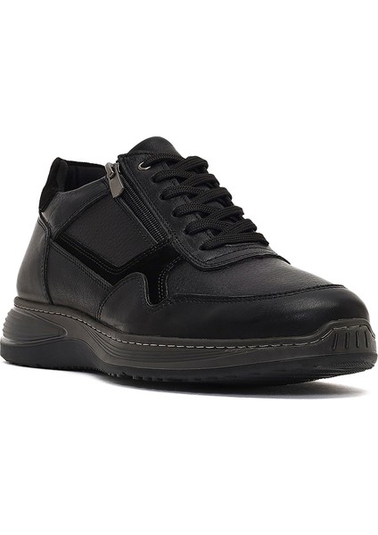 Erkek Siyah Bağcıklı Deri Casual Ayakkabı 25WFD674514