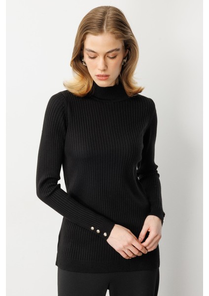 Yarım Balıkçı Fitilli Triko Kazak-Siyah modelleri