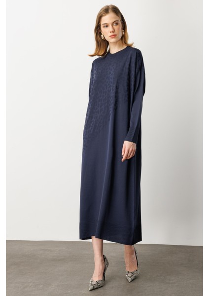 Leopar Desenli Triko Uzun Elbise-Lacı fiyatları