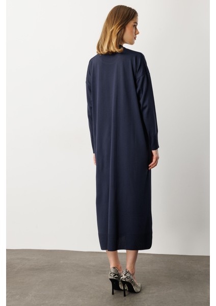 Leopar Desenli Triko Uzun Elbise-Lacı