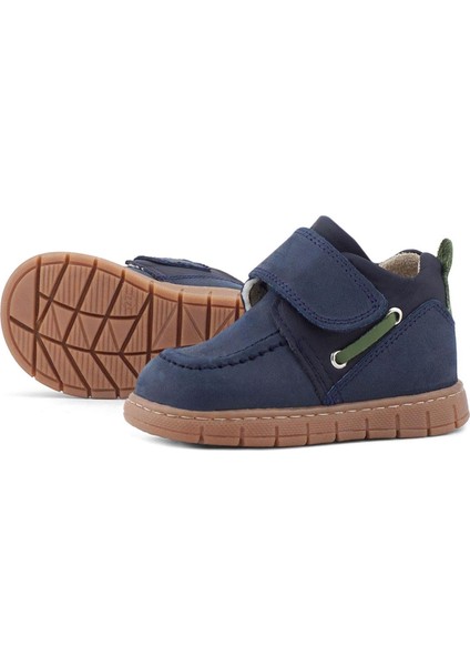 Hakiki Deri Lacivert Yeşil Cırt Cırtlı Bebek Bot